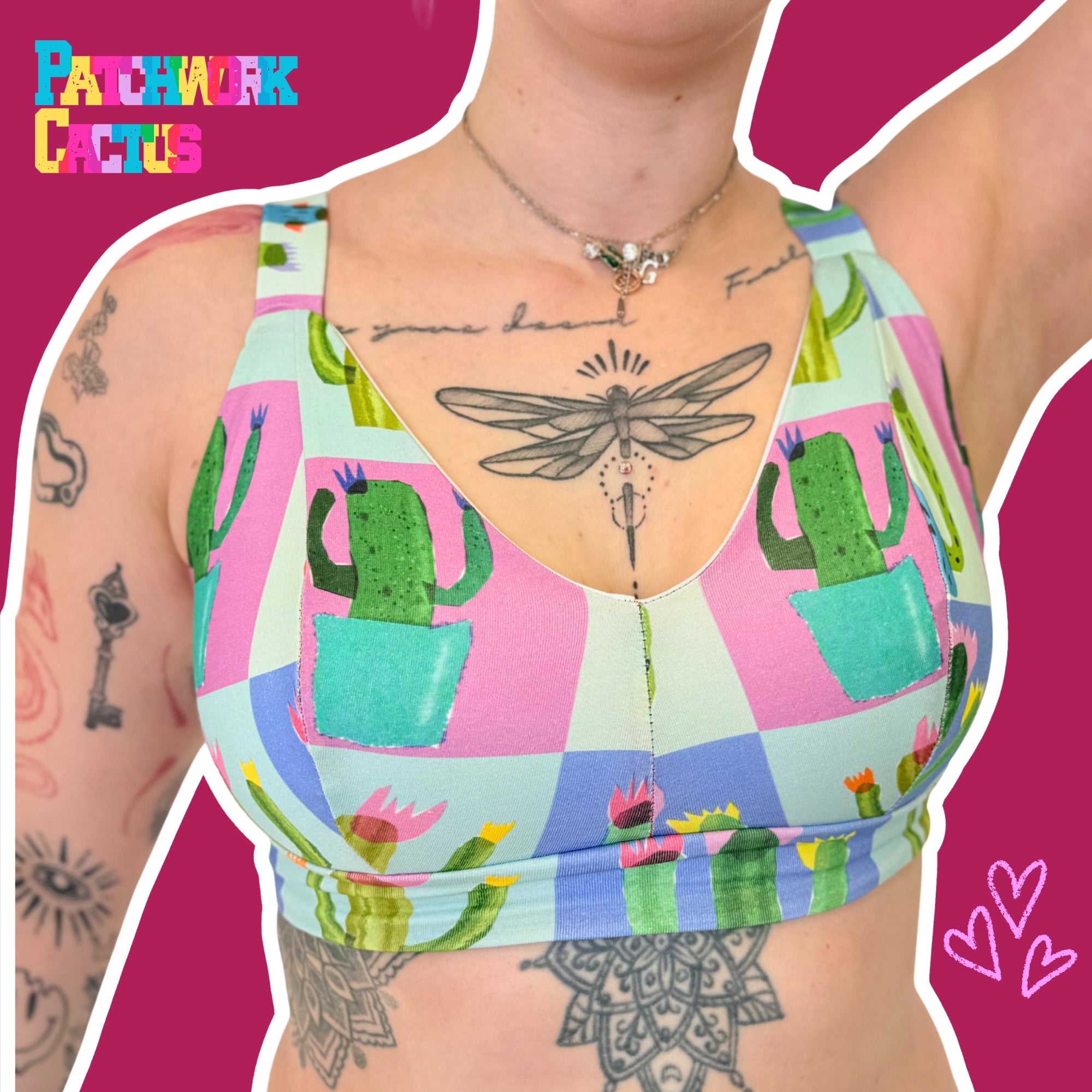 DBD Comfort Bra | Patchwork Cactus Print | Organic Cotton