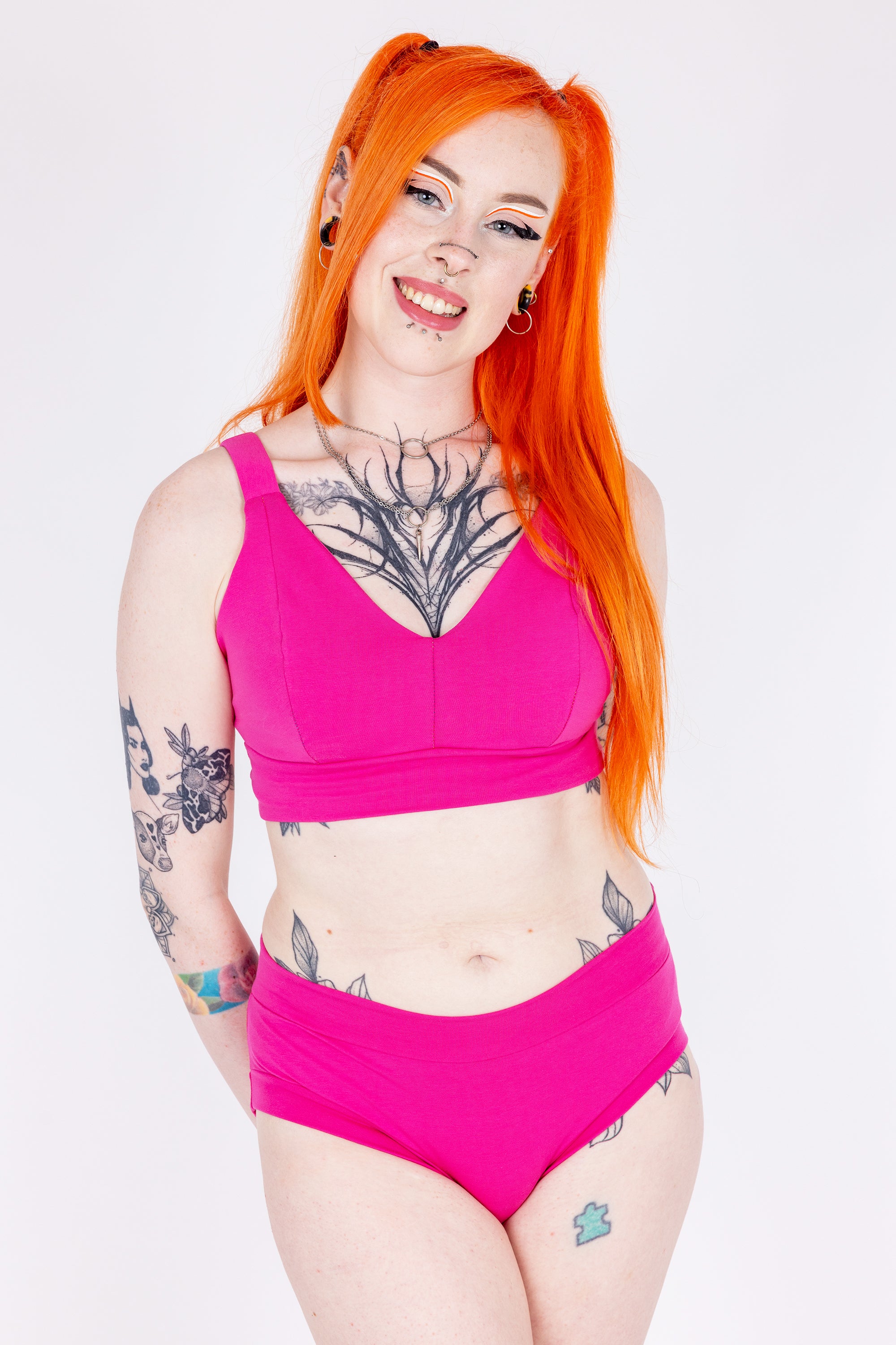 Bright Pink Organic Cotton Bra | Handmade Non-Wired Bra | Sizes 24-60" Back, A-O Cup | Made in the UK by Designed by Debz