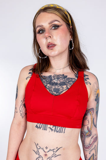 Red Organic Cotton Bra | Handmade Non-Wired Bra | Sizes 24-60" Back, A-O Cup | Made in the UK by Designed by Debz