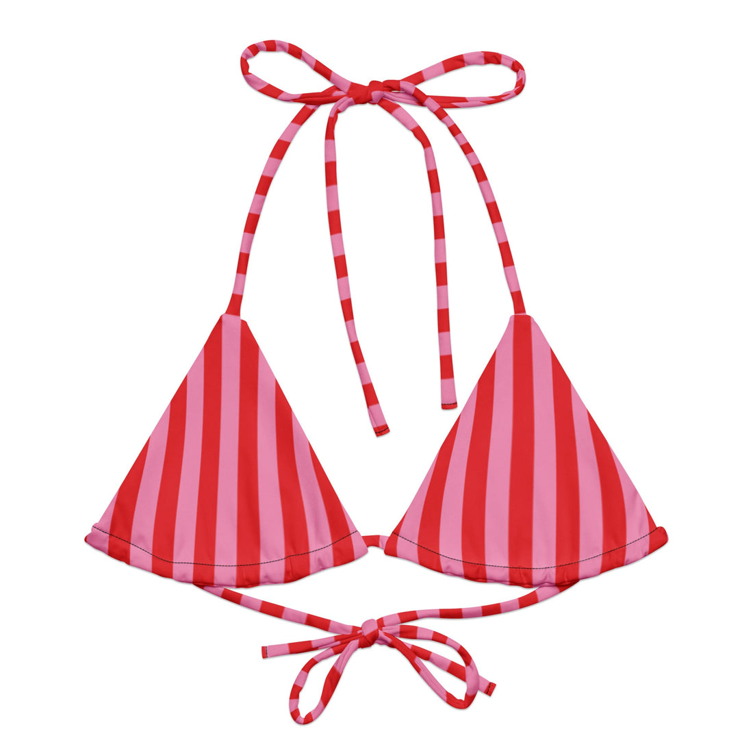 String triangle bikini top | Pink and Red Striped | Recycled | 2XS - 6XL - Designed By Debz