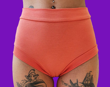 Organic bamboo flat front briefs by Designed By Debz, showcasing ultra-soft, handmade briefs in a natural beige color.