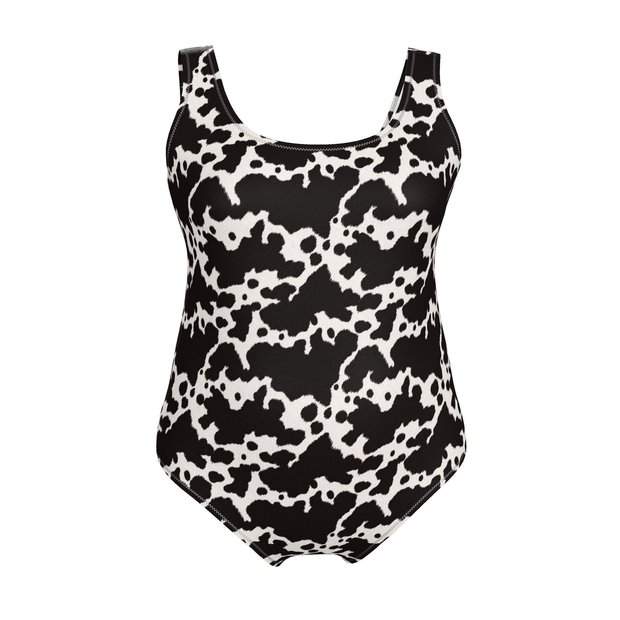 Swimsuit | Black Cow Print | UK Made | 2XS - 7XL - Designed By Debz