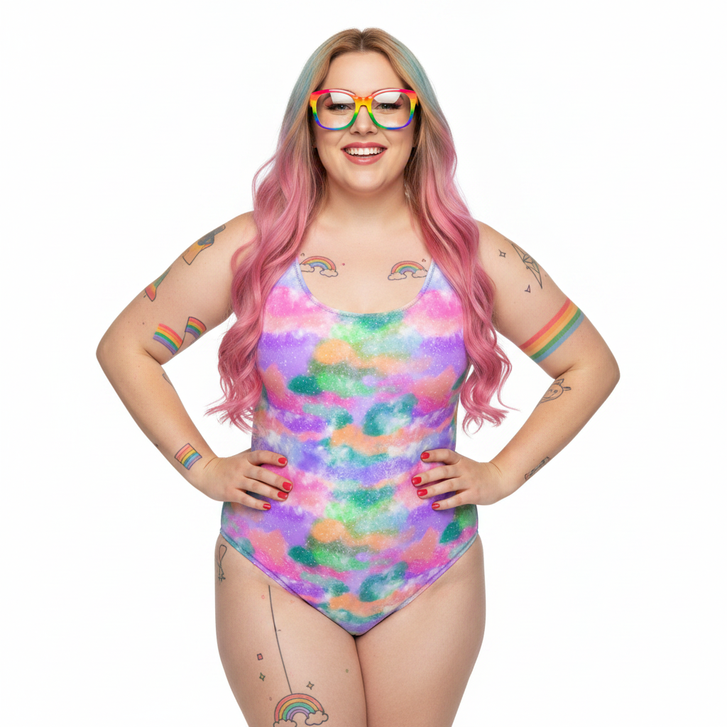 Swimsuit | Rainbow Watercolour Clouds Print | UK Made | 2XS - 7XL - Designed By Debz