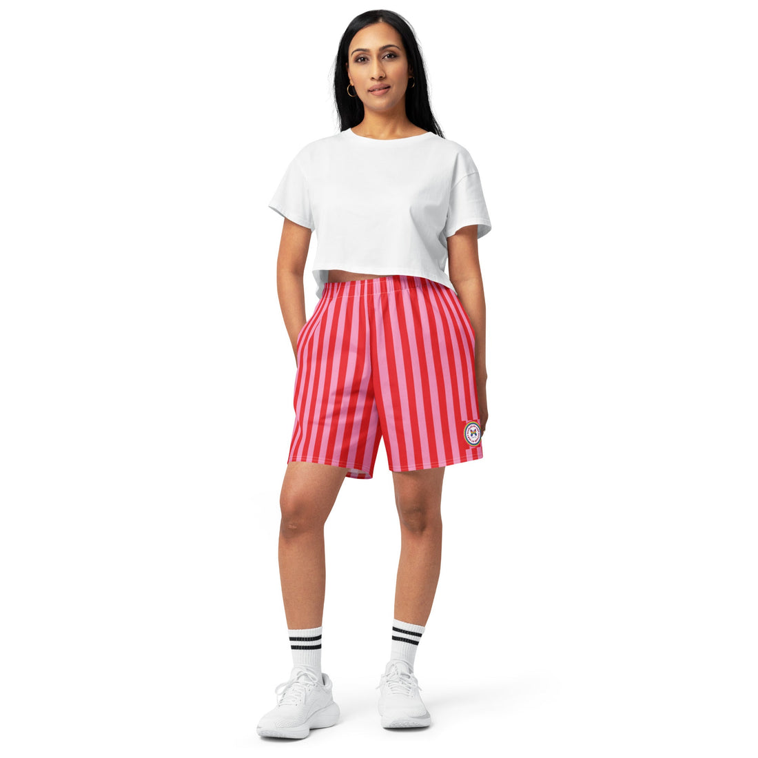 Unisex cotton long short | Pink and Red Stripes | 2XS - 6XL - Designed By Debz