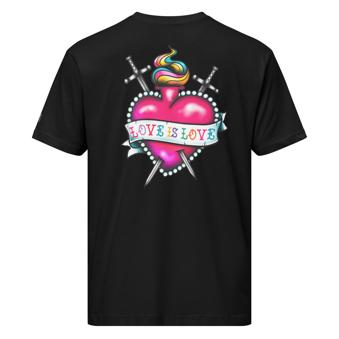 Black Love is Love Pride T-Shirt for unisex wear, featuring a comfortable fine jersey fabric and bold pride-themed design.