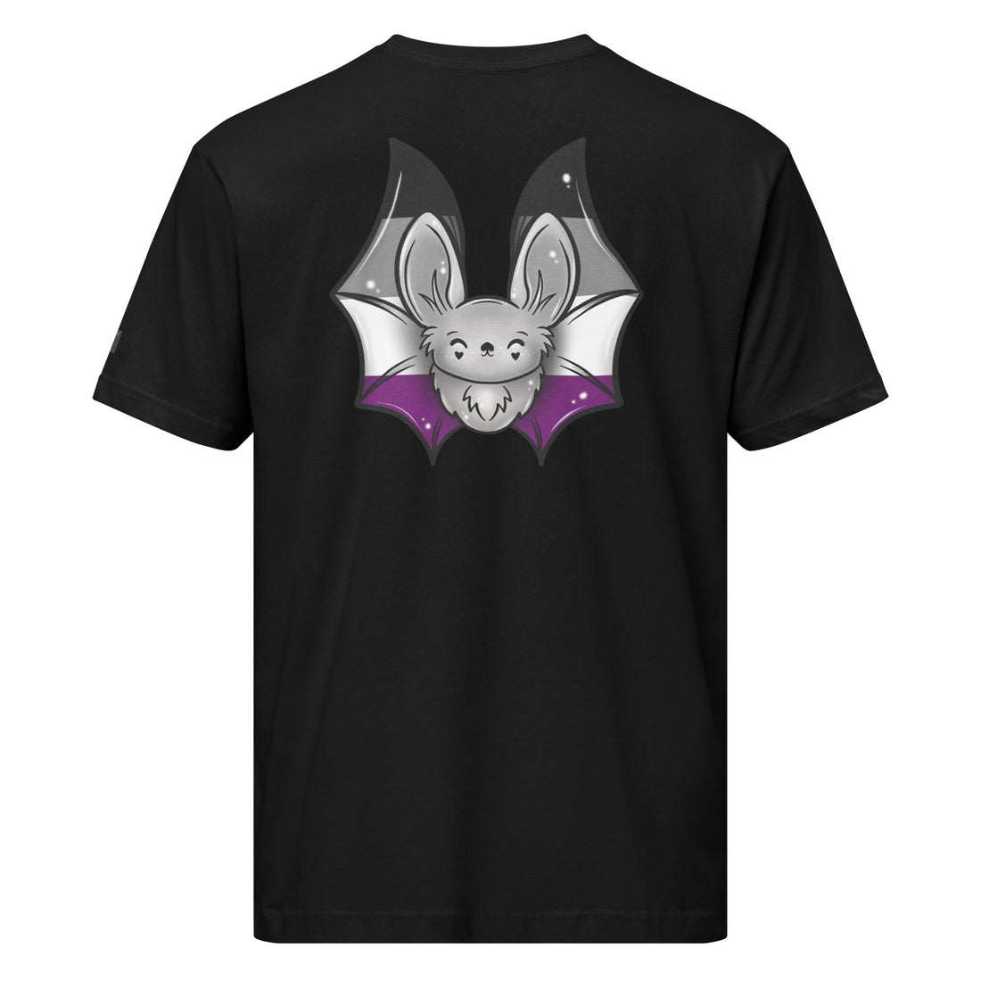 Black Pride Bat Asexual Flag T-shirt by Printful, unisex fine jersey, front view showcasing the graphic design.