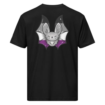Black Pride Bat Asexual Flag T-shirt by Printful, unisex fine jersey, front view showcasing the graphic design.