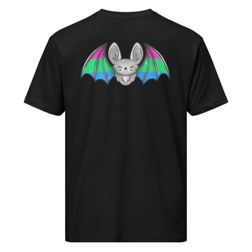 Black Pride Bat Polysexual Flag T-Shirt for men and women, featuring a printed design on the back.