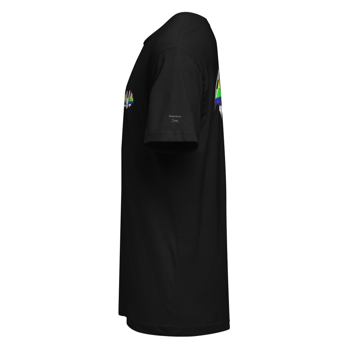 Unisex black Pride Bat Ally Flag T-shirt by Printful featuring a bat and ally flag design on the front.
