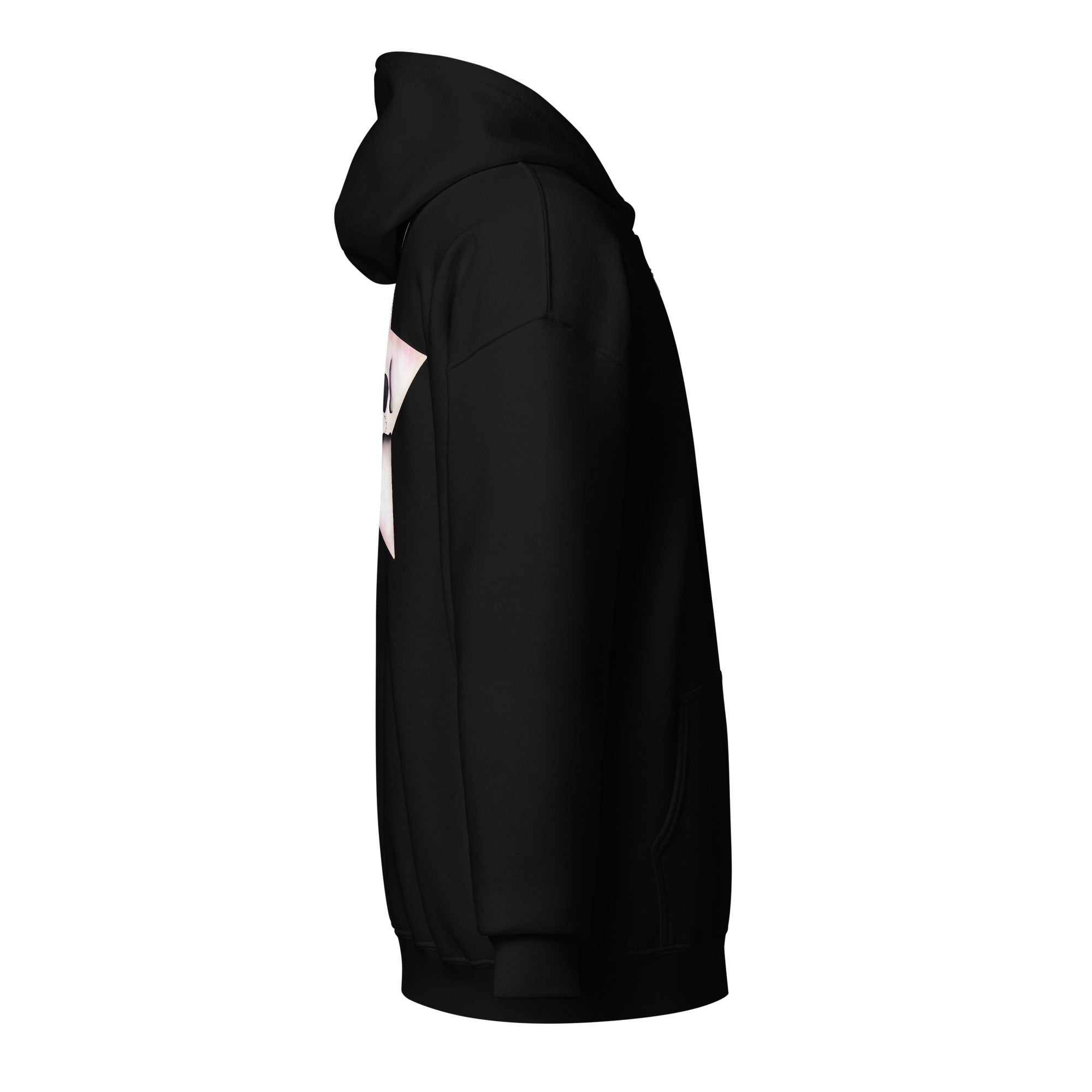 Black unisex zip hoodie featuring a Death Star skull design, made by Printful, with a front zipper and casual fit.