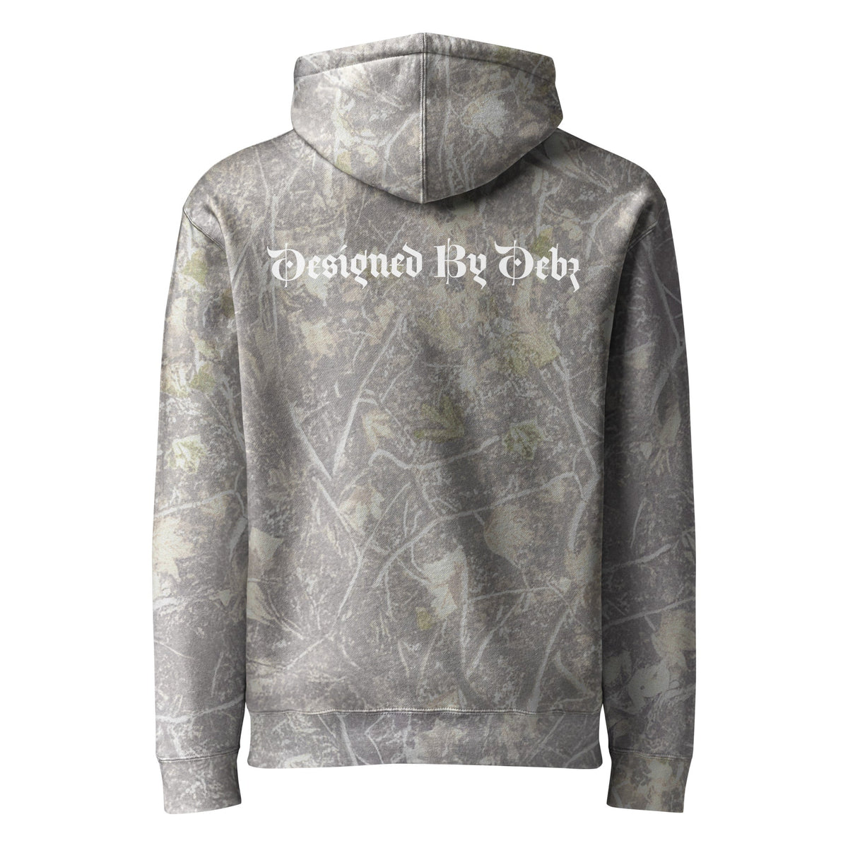 Unisex heavyweight hoodie by Printful featuring Deadwood Tree Camo design on the back, with a front logo print.