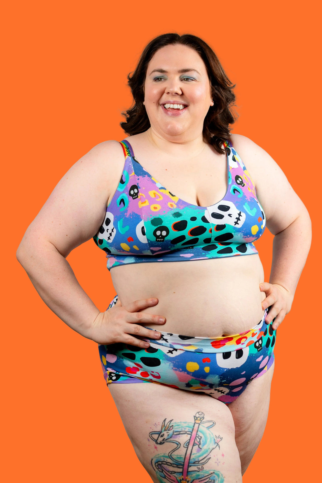 Handmade Wilde Mode leopard print skulls organic cotton bra by Designed by Debz, non-wired, plus size options, UK-made.