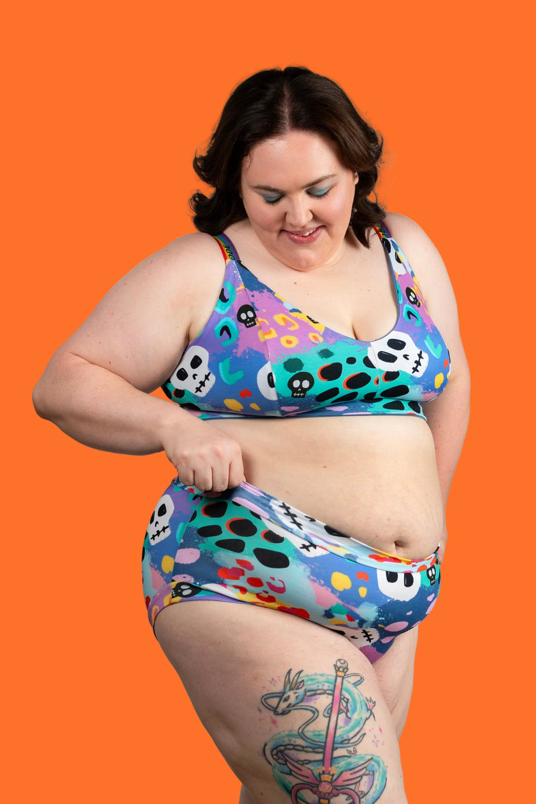 Handmade Wilde Mode leopard print skulls organic cotton bra by Designed by Debz, non-wired, available in plus sizes A to O cups.