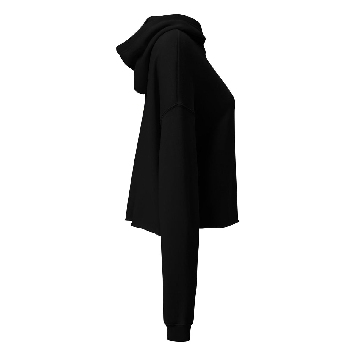 Black Progress Pride crop hoodie for women, featuring colorful pride flag design, by Printful on a woman model.